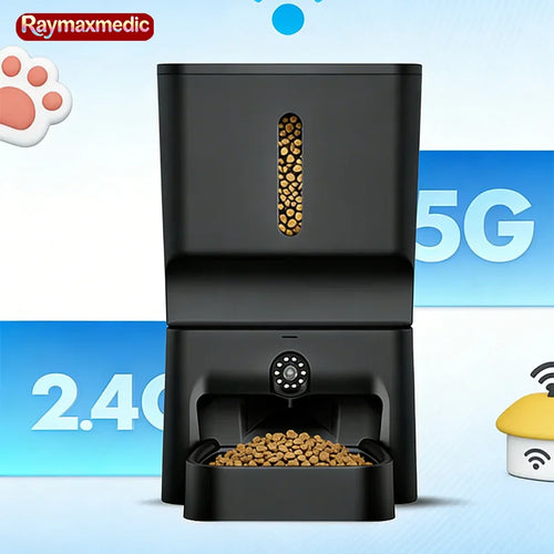 Raymax 7L Smart Automatic Pet Feeder with 1080P Night Vision Camera, Dual-Band WiFi (2.4G/5G), App Control, Voice Call, 7L Dispenser for Cats & Dogs